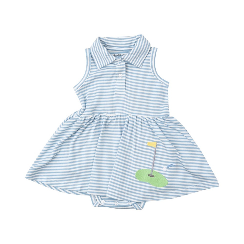 NWT Blue Strip Polo Bodysuit Dress with Golf Appliqué